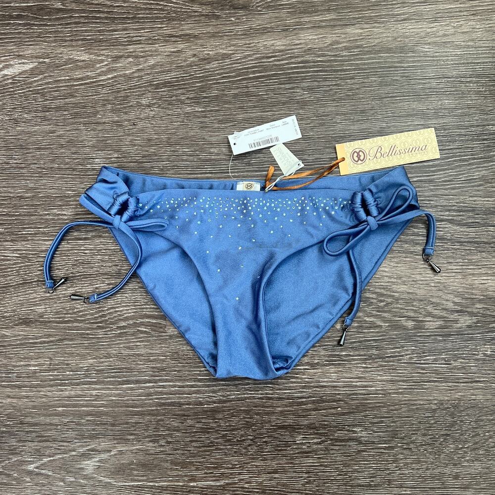 NWT Bellissima Blue Diamond Side-Tie Bikini Bottom W/ Swarovski Elements Size L